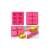 Pink silicone soap mold with 6 rectangular cavities, showing how to use the mold and the finished soap bars