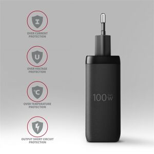 AXAGON ACU-DPQ100 3x port (USB + dual USB-C), PD3.0/QC4+/PPS/Apple 100W fekete GaN töltő 127479425 - AXAGON