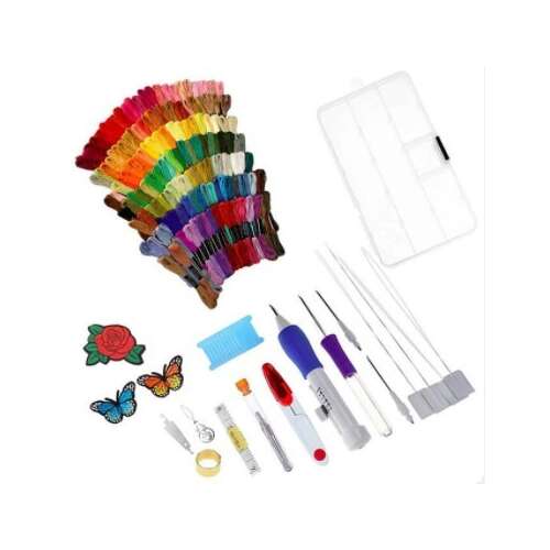 Hímzőkészlet 50 színnel, tűkkel, cérnával és kiegészítőkkel, tökéletes kezdőknek, DIY projektekhez, kézműves kellékek