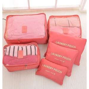 Pink travel organizer set of 6, for clothes, shoes, and toiletries - Luggage organizer