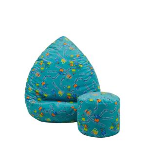 Gyerek babzsákfotel lábtartóval AGA 3434 - Vonatos kék