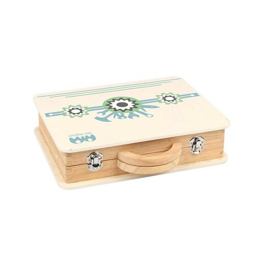 Aga4Kids fa szerszámos bőrönd szerszámokkal, csavarokkal, anyákkal és fogaskerekekkel, ideális a kis barkácsolóknak