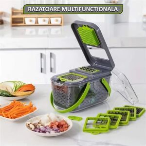 Răzătoare multifuncțională pentru legume și fructe NEXTLY cu recipient, lame și legume feliate. - Tocatoare de bucătărie