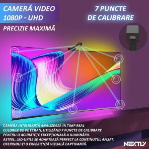 Bandă LED RGBIC NEXTLY cu cameră pentru TV, arătând puncte de calibrare - Benzi cu LED-uri