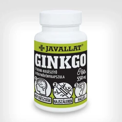 Javallat Ginkgo kapszula, 60 db, 550 mg, étrend-kiegészítő az agy egészségéhez, a hajszálerekhez és a halláshoz - Javallat
