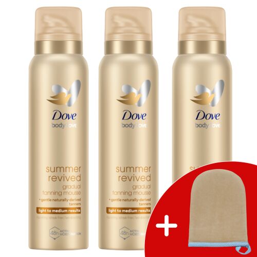 Dove Summer Revived Önbarnító Hab 3x150ml barnító kesztyűvel világos és közepes bőrtónusra