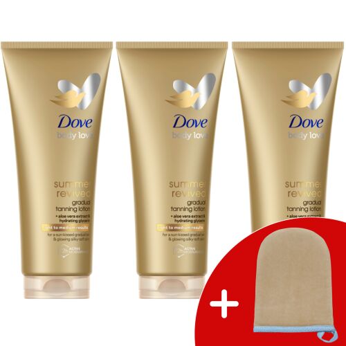 Dove Summer Revived balsam brązujący 3x200ml do jasnej i średniej karnacji z darmową rękawicą do opalania