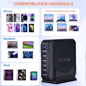 285W GaN Pro зарядна станция за iPhone, MacBook, iPad и лаптопи - Зарядно устройство за телефон