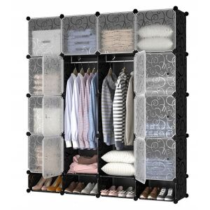 Dulap modular negru cu spațiu de depozitare pentru haine și pantofi - Dulapuri