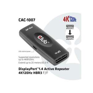 CLUB3D DisplayPort 1.4 4K120Hz HDR Aktív Ismétlő F/F, termék - Club3D