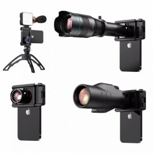 Clip smartphone Apexel APL-F001 cu teleobiectiv, microfon și lumină - Lentile / obiective pentru telefoane moblle