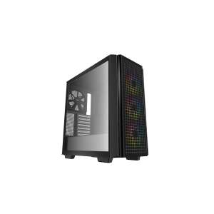 Počítačová skrinka DeepCool CG540 ATX Midi Tower v čiernej farbe s bočným panelom z tvrdeného skla, RGB osvetlením a štyrmi predinštalovanými ventilátormi - DeepCool