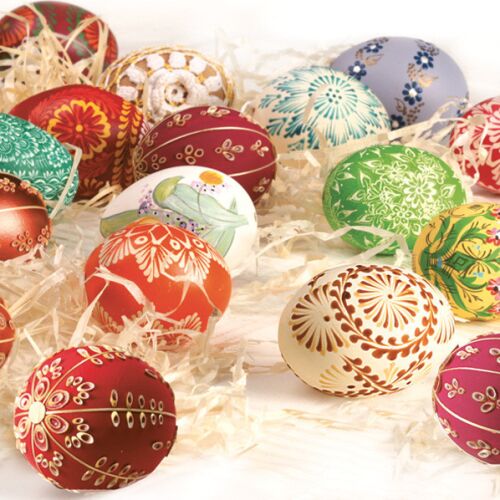 Húsvéti papírszalvéták színes, díszített tojásokkal és széna mintával, 33x33 cm, 20 darabos csomag