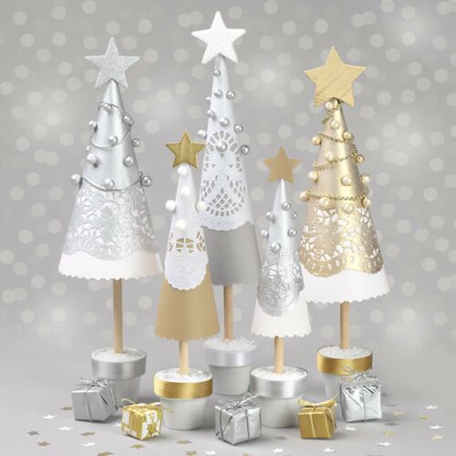 Karácsony Handmade Trees szalvéták, karácsonyi témájú papírszalvéták dekoratív fákkal és ajándékdobozokkal