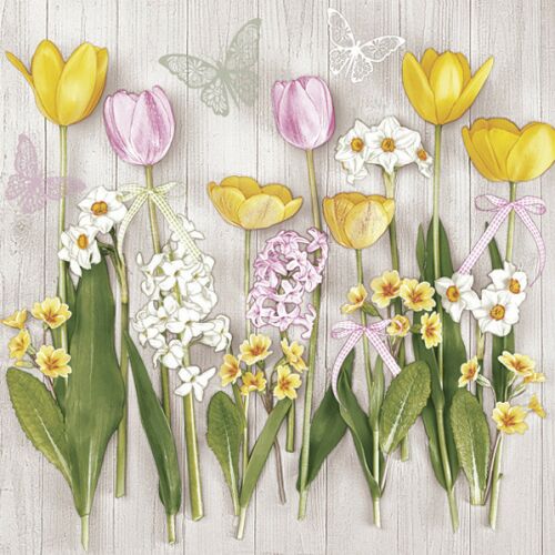 Tulipán Spring Flowers papírszalvéta, 20 darabos, 33x33 cm, virágmintás