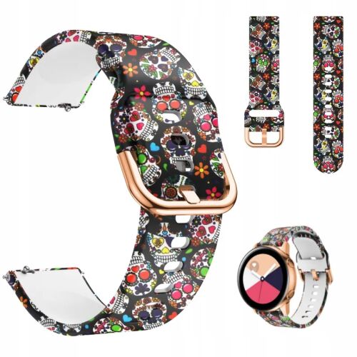 Szíj Huawei Watch GT2 GT3 Samsung Galaxy Watch 20mm koponyamintás - okosóra szíj cukorkoponya dizájnnal