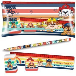 Комплект канцеларски материали Nickelodeon Paw Patrol с несесер, линийка, гумичка, острилка и молив - Крит