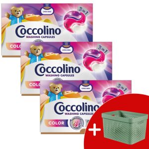 Капсула за пране 3в1 Coccolino Color 3х40 изпирания + подарък Curver Infinity Кошница за перилни препарати 17L 127557334