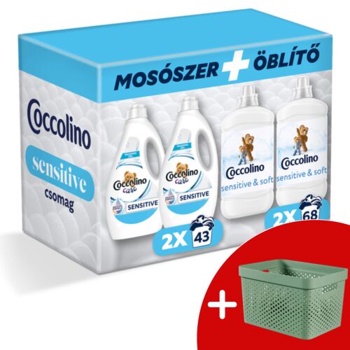 Coccolino Sensitive Öblítő és Mosószer csomag + Ajándék Curver Infinity Mosószertartó Kosár 17L