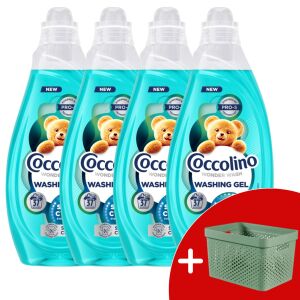 Coccolino Wonder Wash Mosógél Gyors mosáshoz Speed Clean 148 mosás 4x1480ml + Ajándék Curver Infinity Mosószertartó Kosár 17L