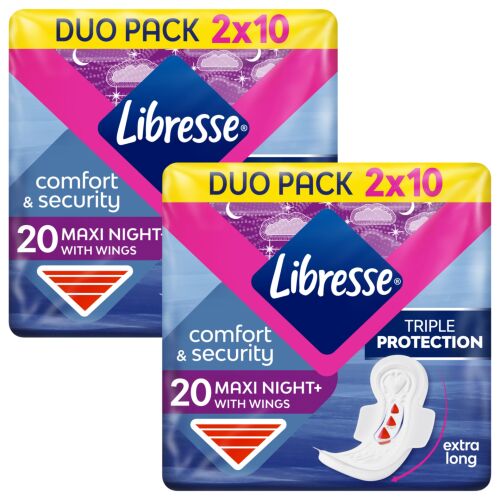 Libresse Maxi Night+ Comfort &amp; Security Nočné hygienické vložky 2x20ks 127558626