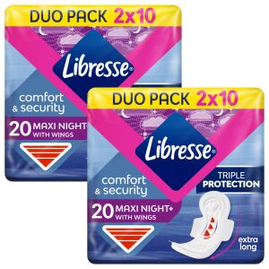 Libresse Maxi Night+ Comfort &amp; Security нощна санитарна салфетка 2x20бр. 127558626