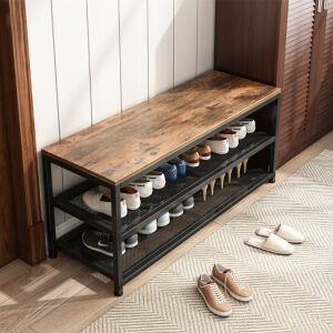 Schuhregal mit Sitz Großes Industrieregal Loft Holz Retro