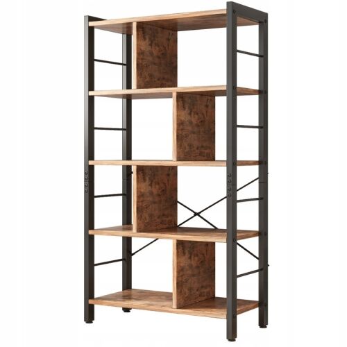Rebiko rustikálna hnedá loftová knižnica, vysoký regál v industriálnom štýle