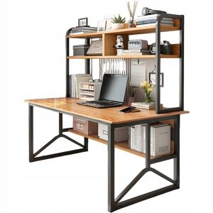 Számítógépes íróasztal sötét bükk polcokkal, modern design - Rebiko