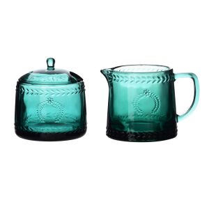 ECILA DARK Üveg cukornád és tejszínhab tartó készlet, zöld színű