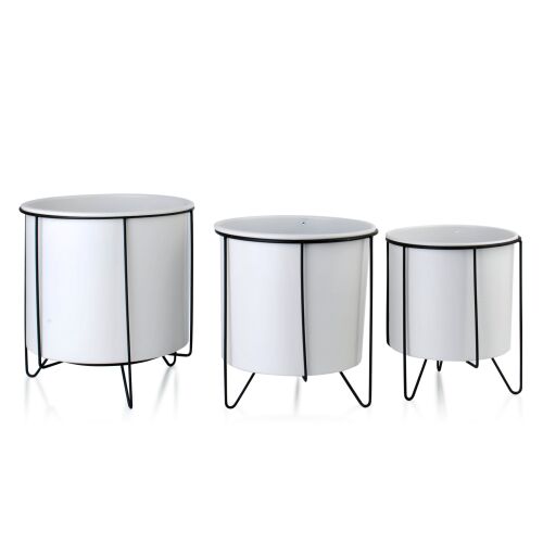 SWEN WHITE&BLACK 3 darabos virágtartó állvány szett, modern fém virágcserép tartók