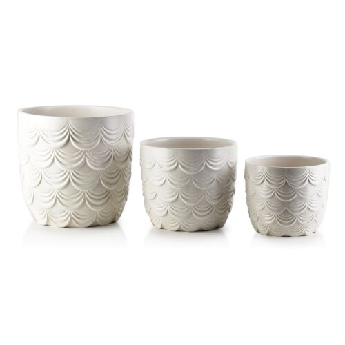 NEVA 3 darabos fehér kerámia virágcserép készlet, XL, L és M méretek