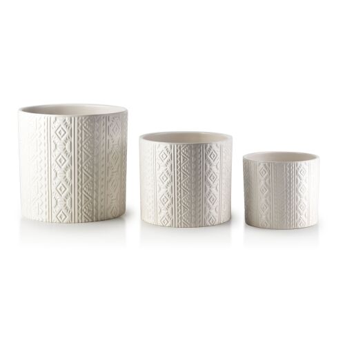 NEVA 3 darabos fehér kerámia virágcserép szett texturált mintával