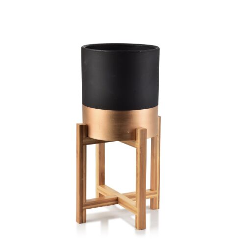 AVA GOLD DONITCH virágcserép fa állványon, 18x20cm