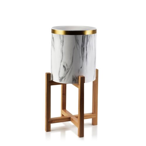 AVA BEIGE DONITCH virágcserép állvánnyal, márvány mintázatú, arany szegéllyel