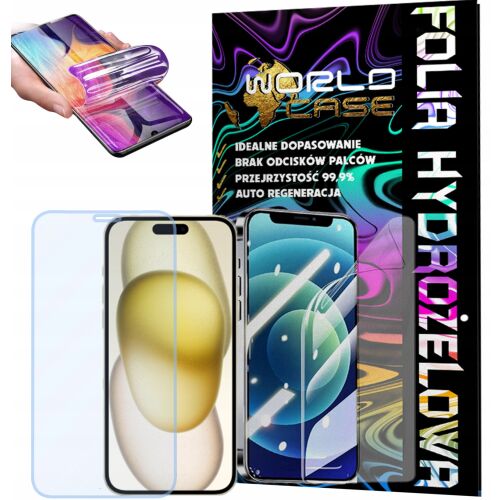 World Case hidrogél képernyővédő fólia iPhone 15 Plus-hoz, felhelyező készlet és csomagolás - Mobiltelefon kiegészítő