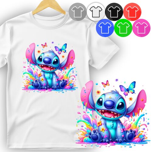 GYERMEK PÓLÓ - LILA TÜNDÉRMESE MINTÁK - XXS 98-104 Stitch karakterrel - Divat és öltözködés