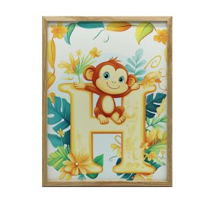 FALI PLAKÁT KERETBEN, FEKETE H BETŰ, TROPICAL MONKEY 30x40 CM 127622576 - Babaszoba dekoráció