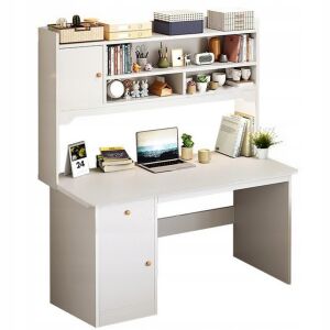 Weißer Computertisch im Loft-Stil mit Regalen, ideal für Homeoffice oder Gaming-Setup - Schreibwaren & Schreibmaterial