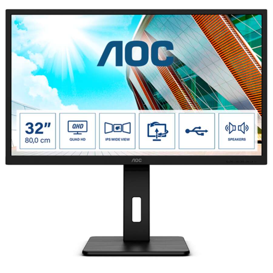 AOC Q32P2 Monitor, 31.5", 2560x1440, 16:9, 250cd/m2, 4ms, 2x...
