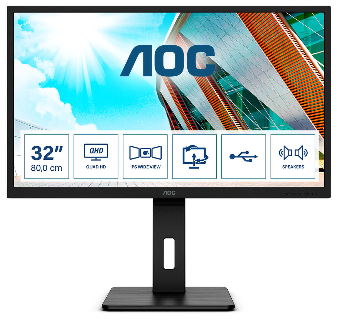 Aoc q32p2 monitor, 31.5", 2560x1440, 16:9, 250cd/m2, 4ms, 2xhdmi/...