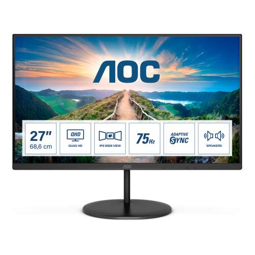 AOC Q27V4EA 27 inčni QHD IPS monitor s zvučnicima, osvježavanjem od 75Hz, Adaptive Sync tehnologijom