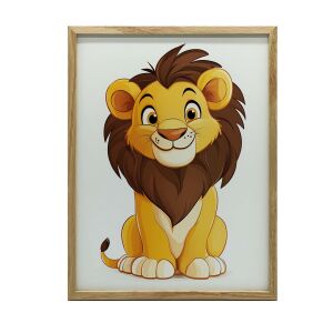 FALI PLAKÁT ARANY ALUMÍNIUM KERETBEN, MOSOLYOGÓ OROSZLÁN, 40x50 CM 127676096 - Babaszoba dekoráció