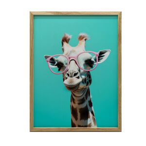 PLAKÁT FALRA ARANY KERETBEN, ZSIRÁF RÓZSASZÍN SZEMÜVEGVEL 50x70 127699050 - Falikép