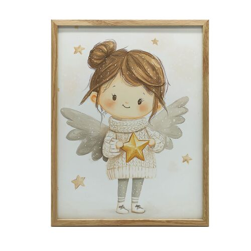 VÁSZFESTMÉNY A FALRA MOSOLYOGÓ ANGYAL CSILLAGVAL 40x50