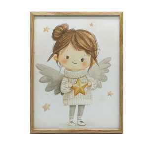 VÁSZFESTMÉNY A FALRA MOSOLYOGÓ ANGYAL CSILLAGVAL 40x50 127761782 - Babaszoba dekoráció