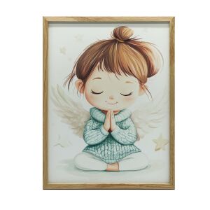 FESTMÉNY VÁSZONRA EGY KIS ANGYAL IMÁJA ARANY KERET 40x50 CM 127780619 - Babaszoba dekoráció