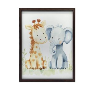Dzsungel Barátok poszter zsiráffal és elefánttal, 30x40 cm, fekete keret - Lakberendezés