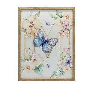 KERET FALI PLAKÁT M BETŰ VIRÁGOK ÉS LEPKE 30x40 CM 127810447 - Babaszoba dekoráció