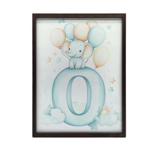 Elefánt a felhőn O betűvel plakát, 30x40 cm, fekete alumínium keret, Harmony Posters - Lakberendezés